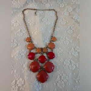 Elegant Red and Orange Statement Necklace Gold Toned Vintage